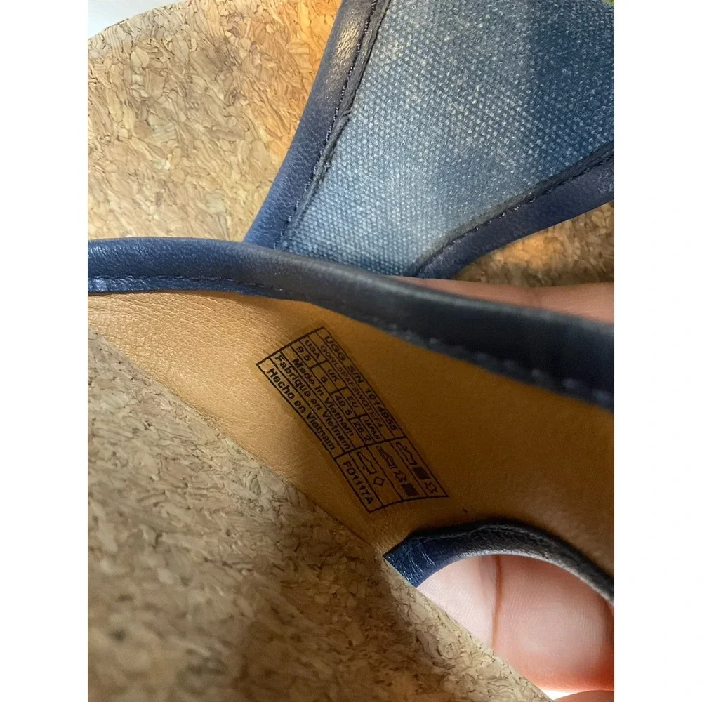 Ugg Amell Espadrille Lace Up Cork Wedge Sandals Open‎ Toe Shoes 9,5 Denim Blue